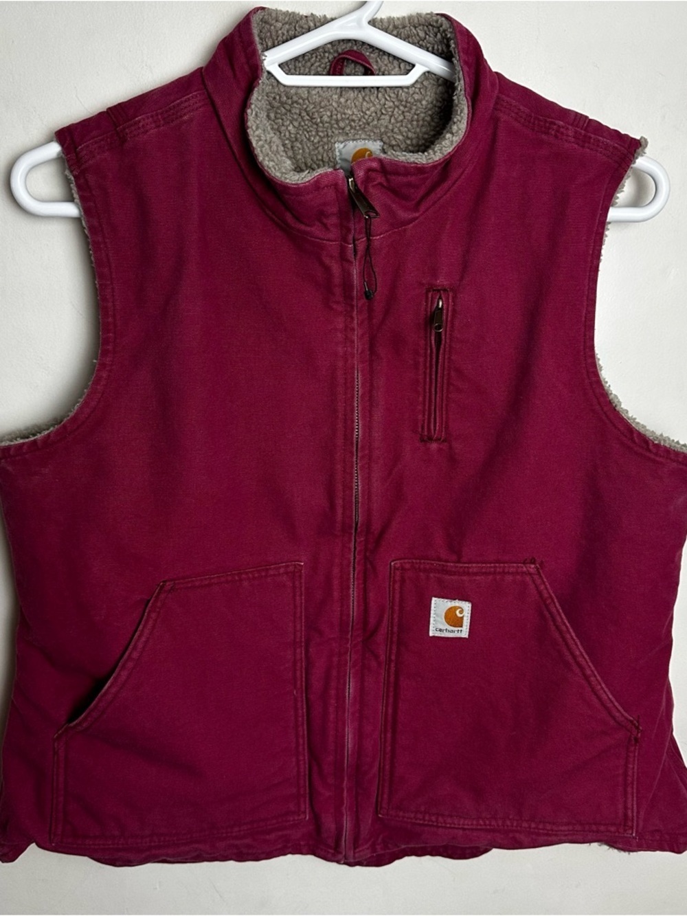 Carhartt Women's Sherpa Lined Vest Size XL Berry Dark Pink Zip RARE COLOR Winter